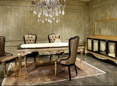 Dining set Suite Dining room Dining table set 7 pieces luxury brown noble wood
